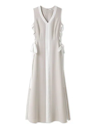 Snidel Elegant Pleated Side-tie Maxi Dress In Neutral