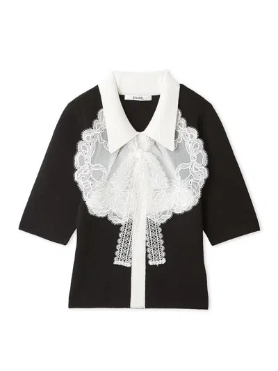 Snidel Embroidered Collar Docking Knit Top In Black