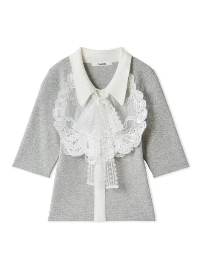 Snidel Embroidered Collar Docking Knit Top In Gray