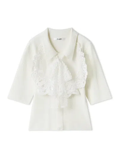 Snidel Embroidered Collar Docking Knit Top In White