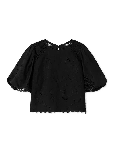 Snidel Embroidered Puff Sleeve Blouse