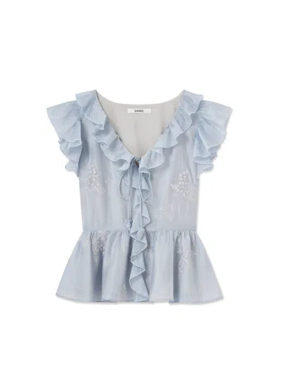 Snidel Embroidered Ruffle Top In Blue