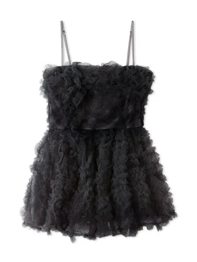 Snidel Embroidered Tulle Peplum Bustier Top In Dark Gray