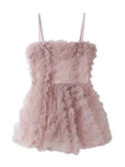 Snidel Embroidered Tulle Peplum Bustier Top In Pink