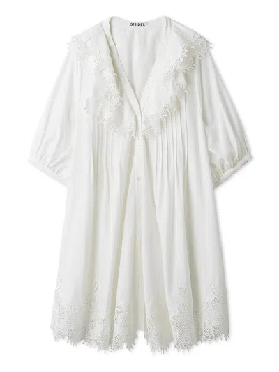 Snidel Embroidery Ruffle Mini Dress In White