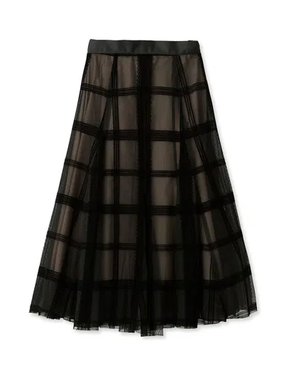 Snidel Flocked Check Tulle Skirt In Black