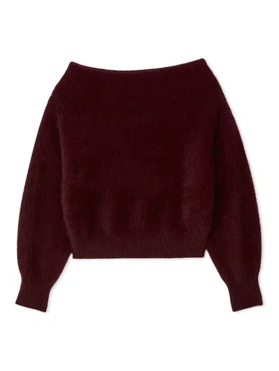 Snidel Fox Alpaca Off-shoulder Pullover In Burgundy