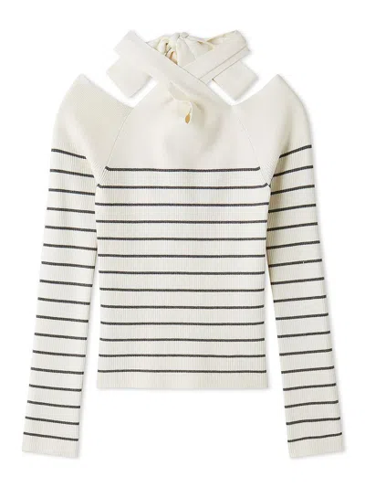 Snidel Front Cross Knit Pullover In White