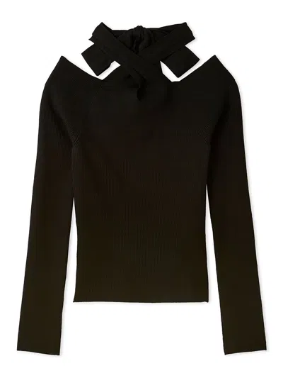 Snidel Front Cross Knit Pullover In Black