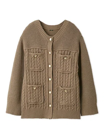 Snidel Gold-button Mid-length Cardigan In Camel