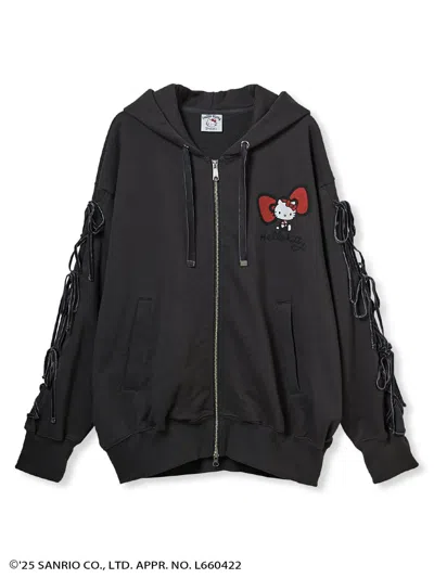 Snidel [hello Kitty] Lace-up Hoodie In Black