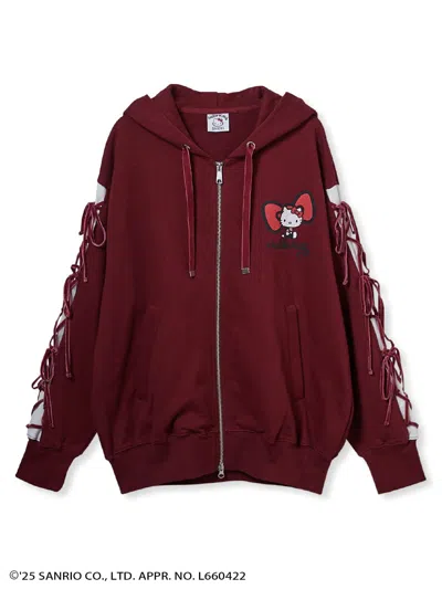 Snidel [hello Kitty] Lace-up Hoodie In Brown