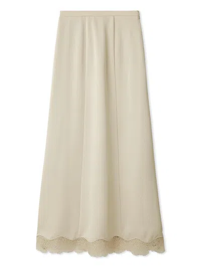 Snidel Hem Lace Satin Pencil Skirt In Neutral