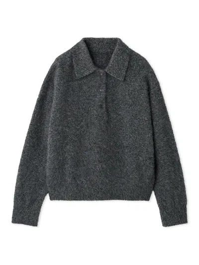 Snidel [high Quality Collection] Fox Cashmere Knit Polo In Gray