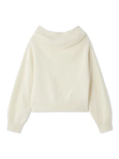 Snidel [high Quality Collection] Fox Cashmere Off-shoulder Pullover In White