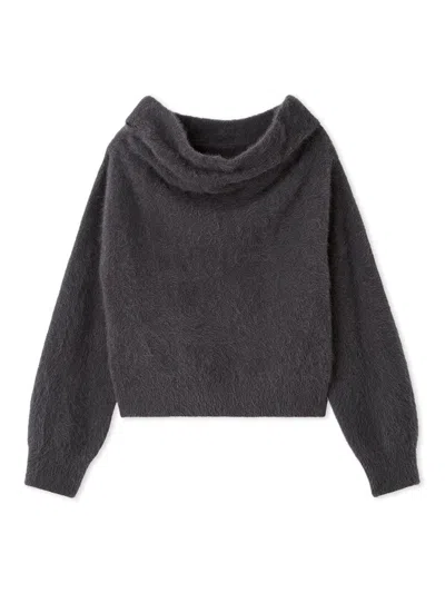 Snidel [high Quality Collection] Fox Cashmere Off-shoulder Pullover In Black