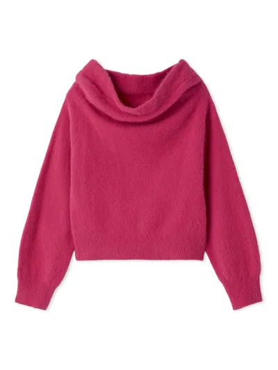 Snidel [high Quality Collection] Fox Cashmere Off-shoulder Pullover In Pink