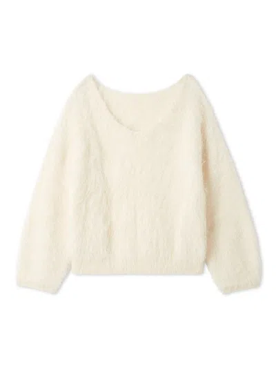 Snidel [high Quality Collection] Suri Alpaca V-neck Pullover In White