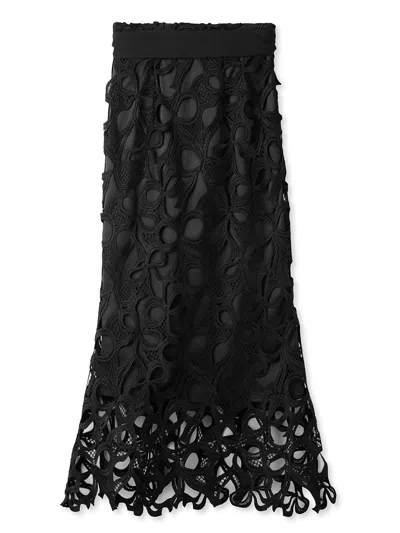 Snidel High Waisted Lace Cutout Maxi Skirt In Black