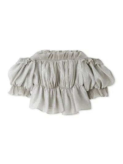 Snidel Jacquard Volume Gathered Off-shoulder Ruffle Blouse In Neutral