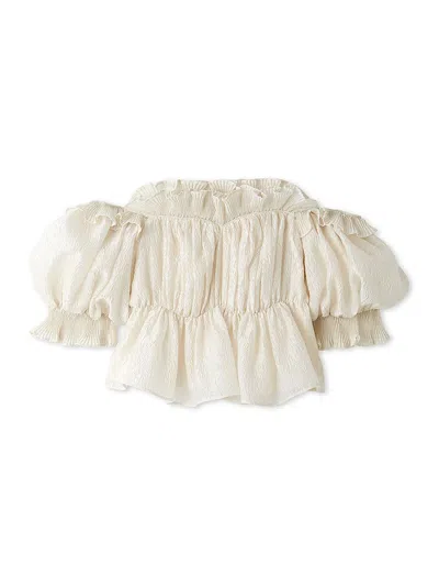 Snidel Jacquard Volume Gathered Off-shoulder Ruffle Blouse In White