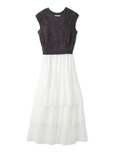 Snidel Knit Combo Tiered Dress In Black