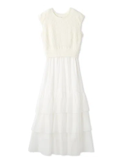 Snidel Knit Combo Tiered Dress In White