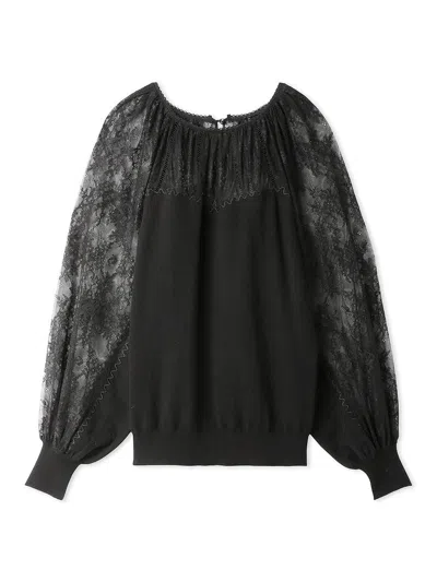 Snidel Lace Docking Knit Top In Black