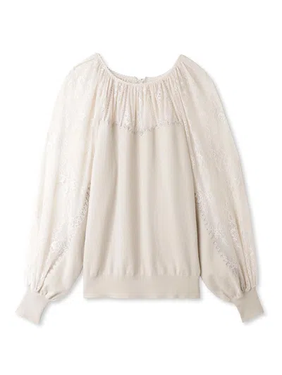 Snidel Lace Docking Knit Top In White