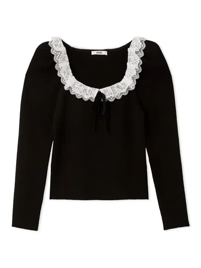 Snidel Lace Knit Top In Black