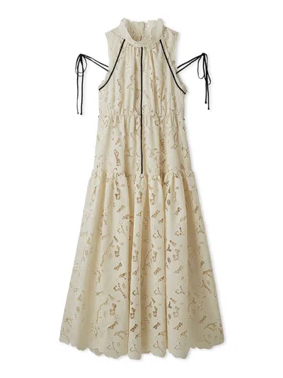 Snidel Lace Ruched Dress In Neutral