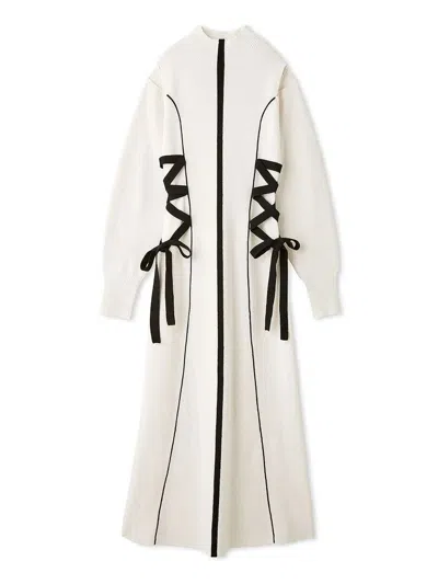 Snidel Laceup Bi-color Knit Dress In White