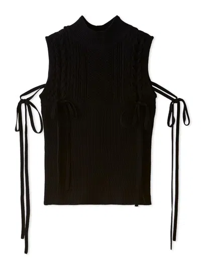 Snidel Lace-up Ribbon Knit Pullover In Black