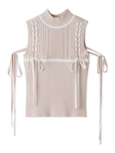 Snidel Lace-up Ribbon Knit Pullover In Neutral