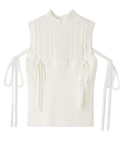 Snidel Lace-up Ribbon Knit Pullover In White