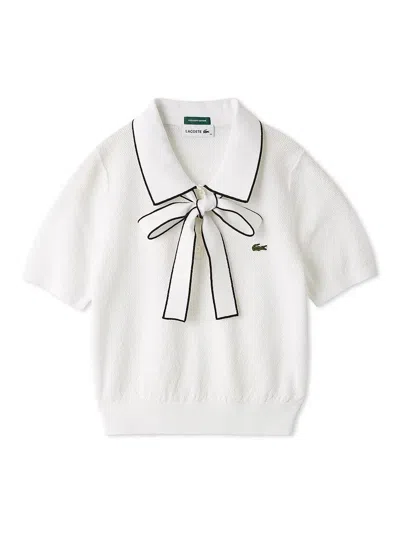 Snidel Lacoste Bow-tie Polo Knit Top In White