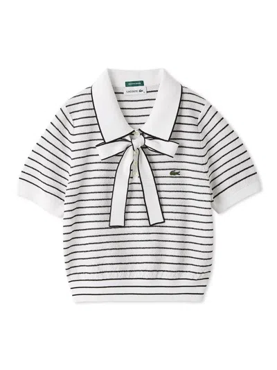 Snidel Lacoste Bow-tie Polo Knit Top In White