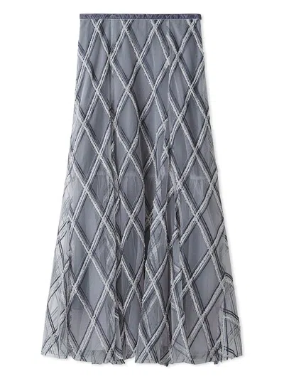 Snidel Layered Tulle Plaid Maxi Skirt In Blue