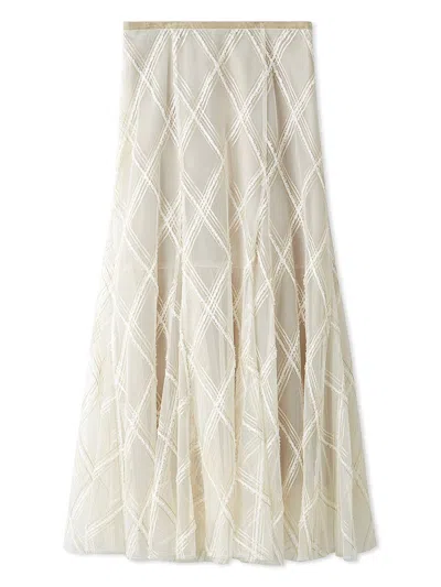 Snidel Layered Tulle Plaid Maxi Skirt In White