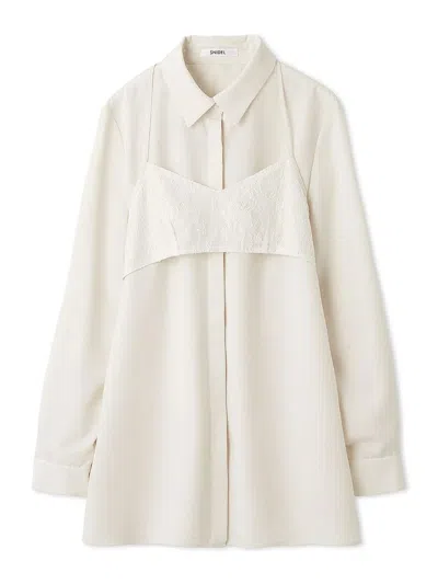 Snidel Layered White Button-down Top With Printed Bralette