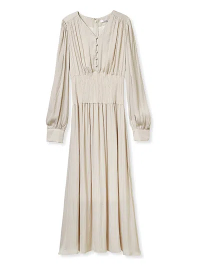 Snidel Long Sleeve Smocked Waist Midi Dress In Neutral