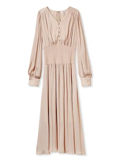 Snidel Long Sleeve Smocked Waist Midi Dress In Pink