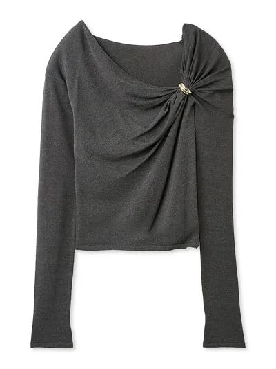 Snidel Metal Detail Draped Knit Pullover In Gray