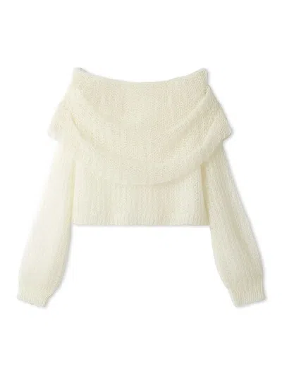 Snidel Mohair Sheer Off-shoulder Pullover In White