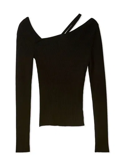 Snidel Off-shoulder Asymmetrical Ribbed Knit Top
