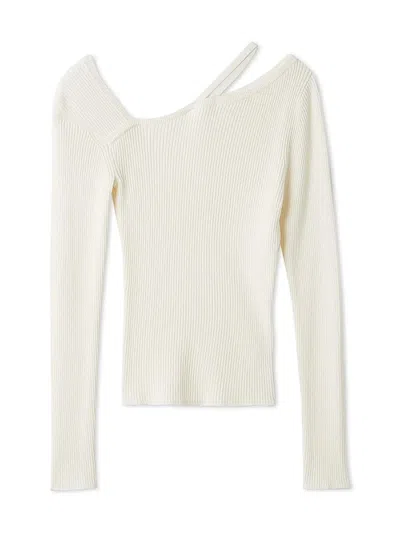 Snidel Off-shoulder Asymmetrical Ribbed Knit Top