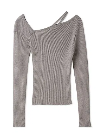 Snidel Off-shoulder Asymmetrical Ribbed Knit Top