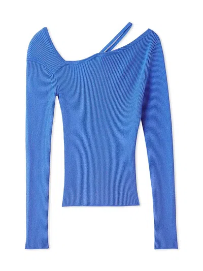 Snidel Off-shoulder Asymmetrical Ribbed Knit Top