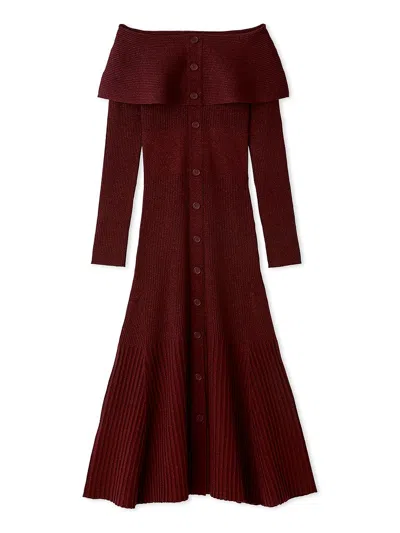 Snidel Off-shoulder Button Knit Dress In Burgundy