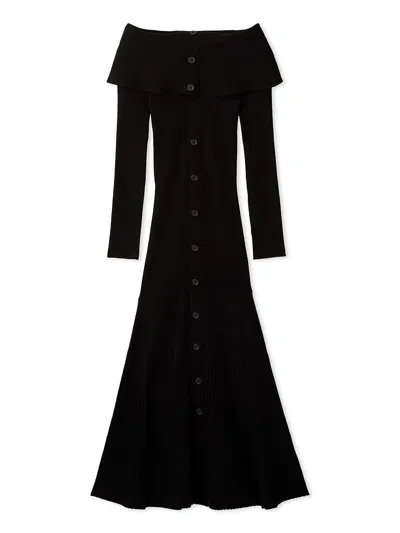 Snidel Off-shoulder Button Knit Dress In Black